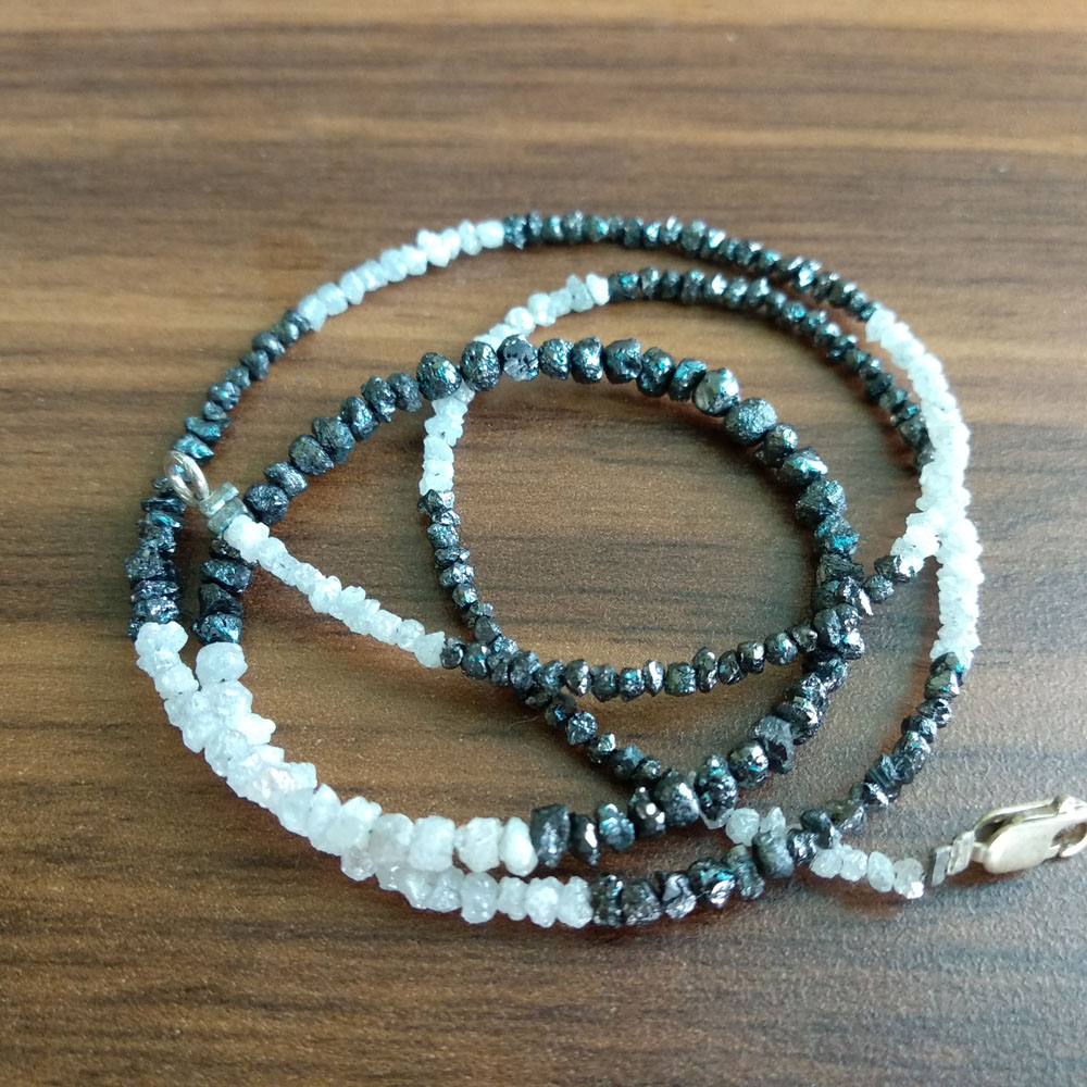 Natural White Black Rough Loose Diamond Beads 16 Strand Necklace